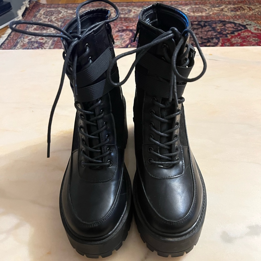 French Connection Black Lace-Up Platform Ankle Boots